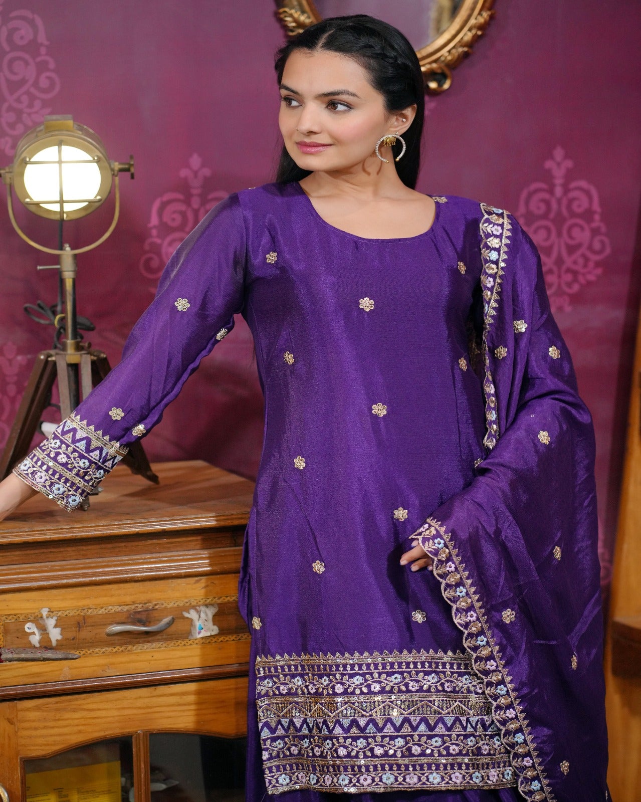 Rakhi Edition – FE-84 Designer Chinon Sharara Set with Heavy Embroidery