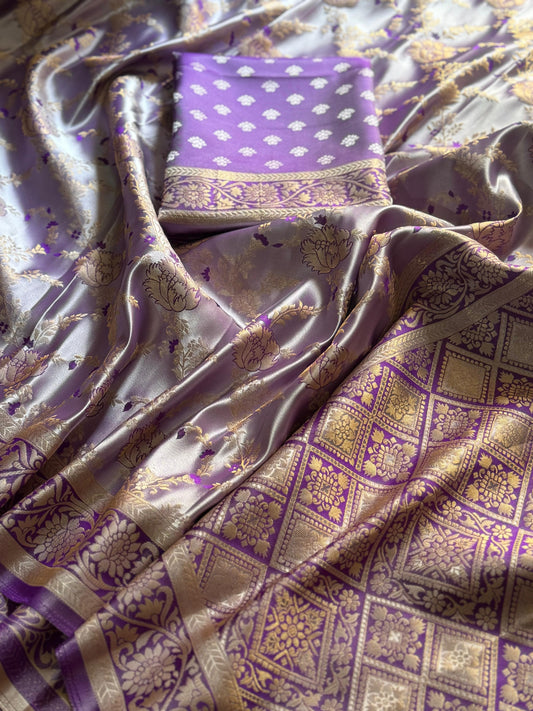"Royal Bloom Two-Tone Satin Zari Weaving Saree with Butti Blouse"