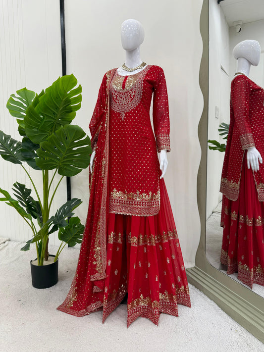 💫 Elegant Faux Georgette Sharara Suit Set with Dupatta 💫