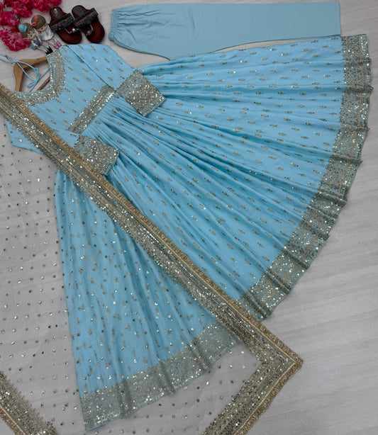 Chinon Silk Gown Set with Dupatta &amp; Bottom 👗