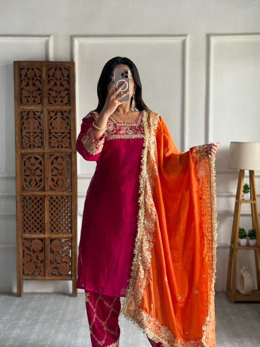 Premium Chinon Silk Kurti &amp; Farsi Salwar Set with Dupatta 🌺