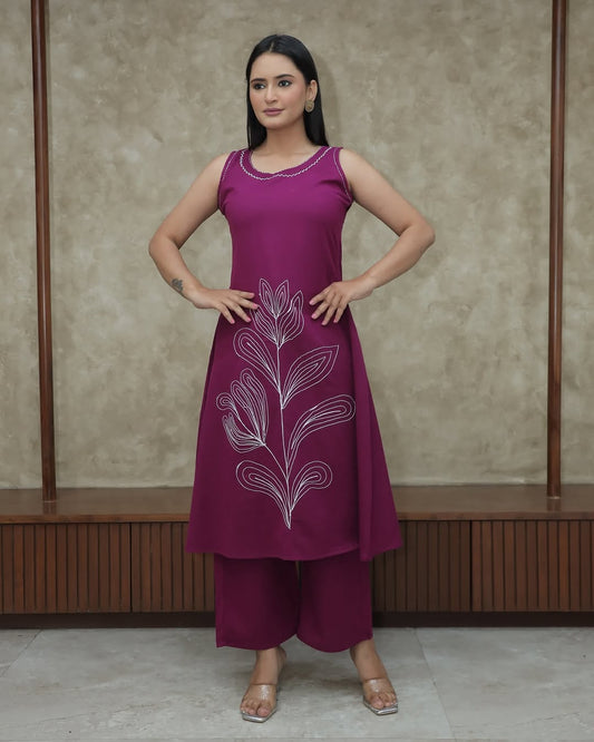 Sleeveless Embroidered Kurti with Plazo Set 🌼