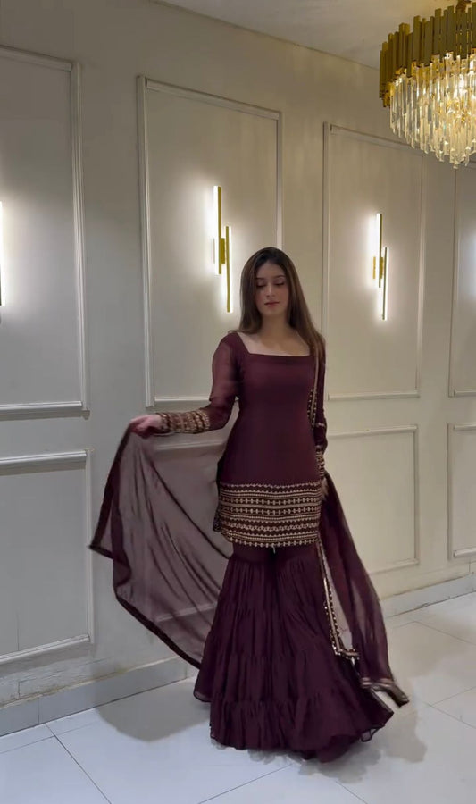 Premium Designer Georgette Top, Sharara &amp; Dupatta Set 👗