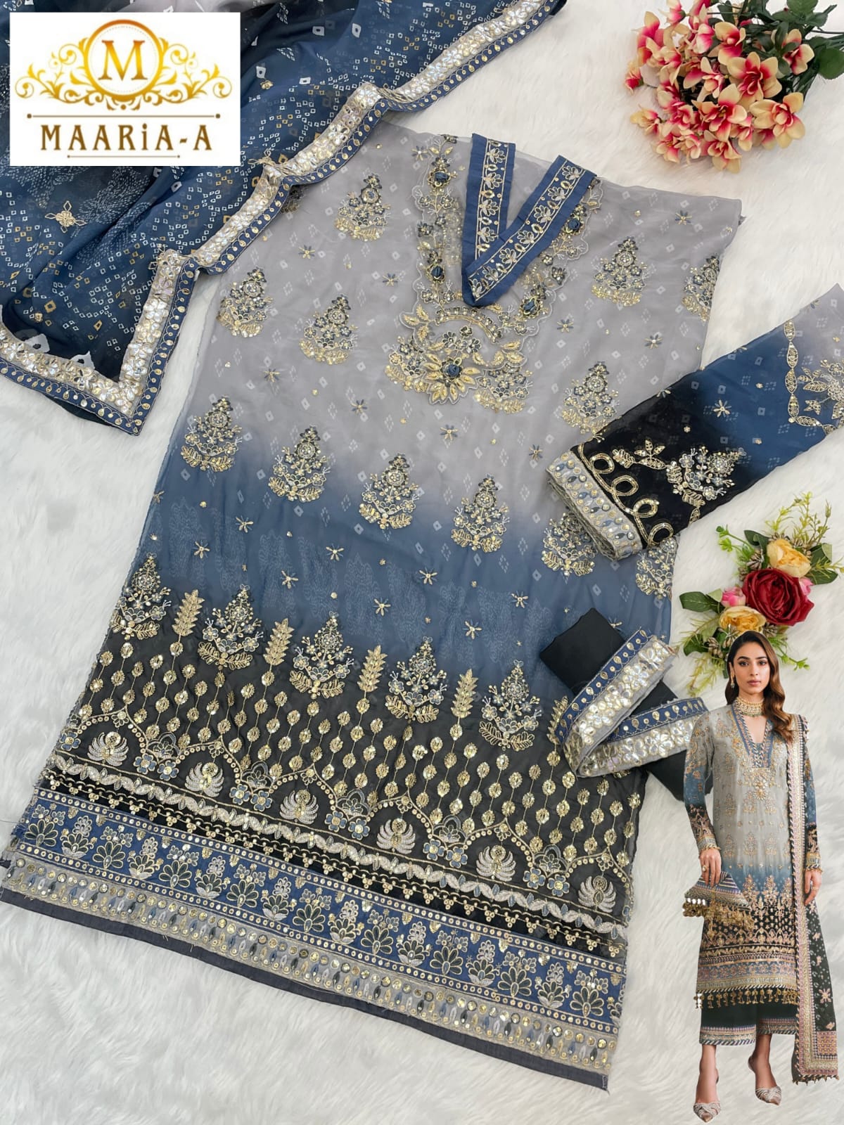 "Z20 Heavy Fox Georgette Embroidered Suit Set