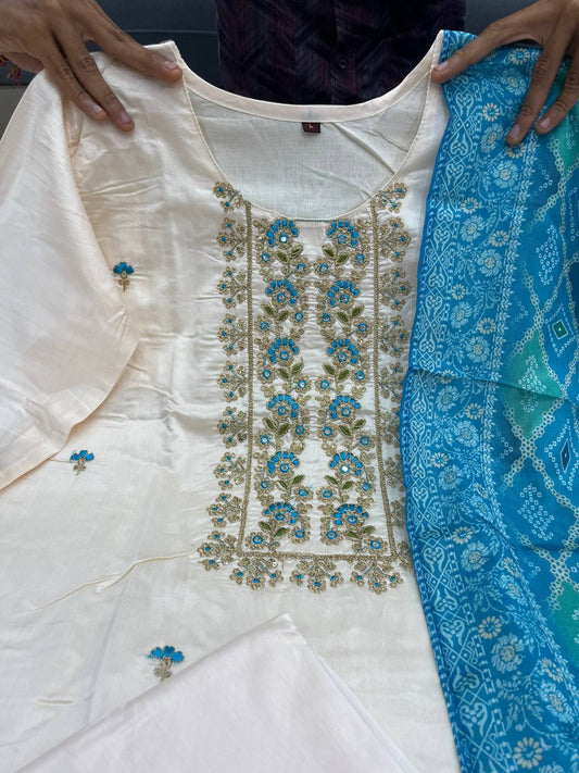 Graceful Banarasi Bandhej Suit Set Rich Banana Silk