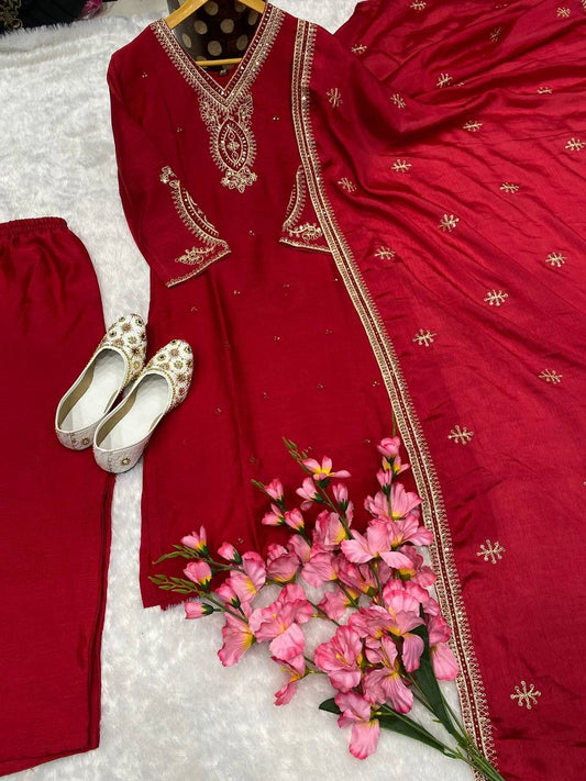 Premium Party Wear 3-Piece Chinon Suit Set 🎀