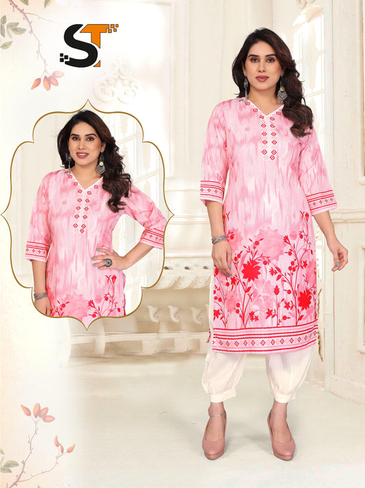 Digital Printed Poly Rayon Kurti with Afghani Pan