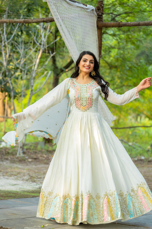 Premium Designer Heavy Embroidered Gown with Dupatta