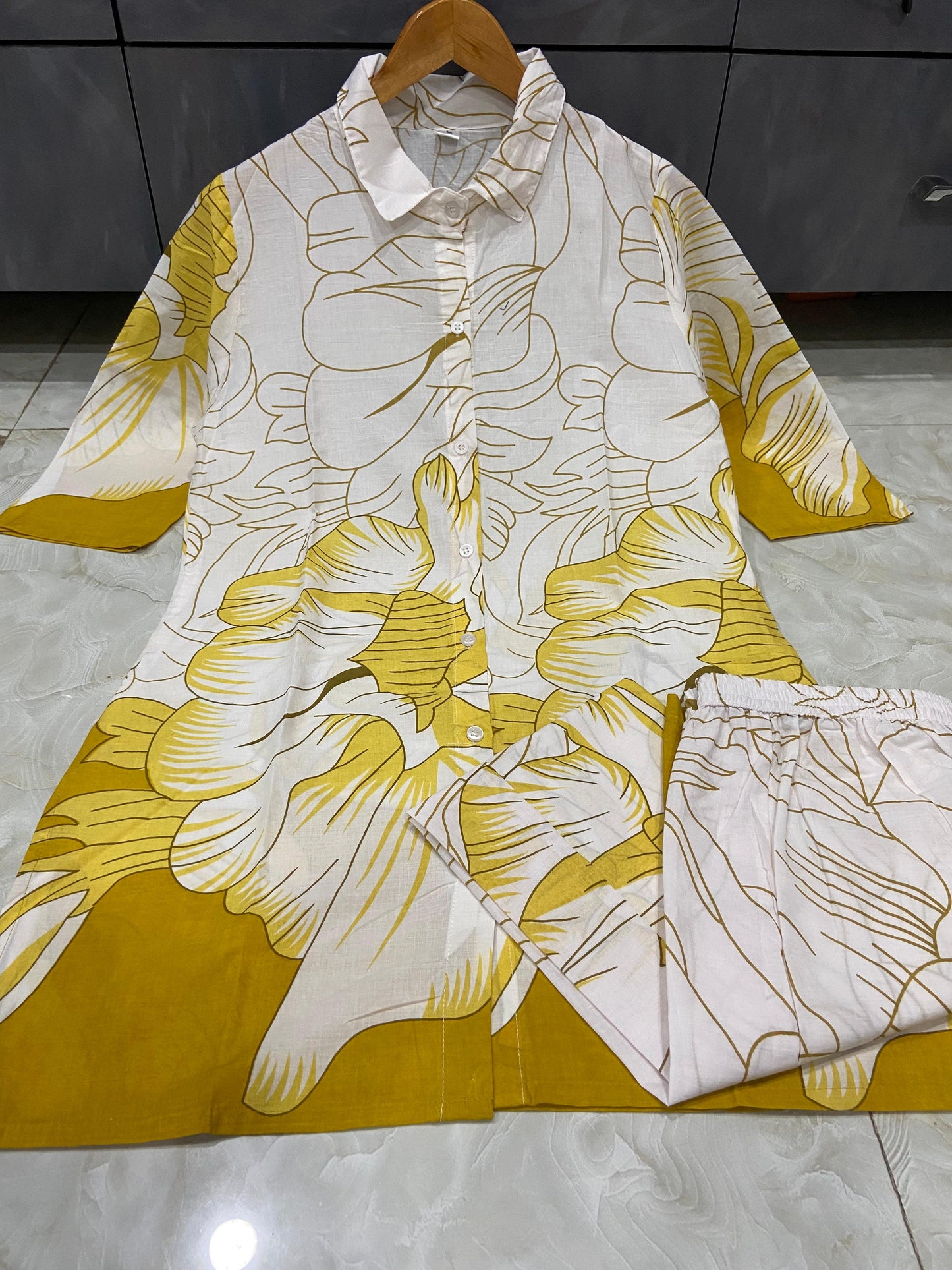 Yellow Classy Cotton Floral Printed Coord Set 💃